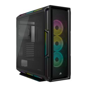 black custom gaming pc computer with glass windows and colorful bright rgb  rainbow led lighting isolated white background Stock Photo, rgb pc 